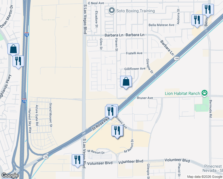 map of restaurants, bars, coffee shops, grocery stores, and more near 89 Peachtree Hill Avenue in Las Vegas