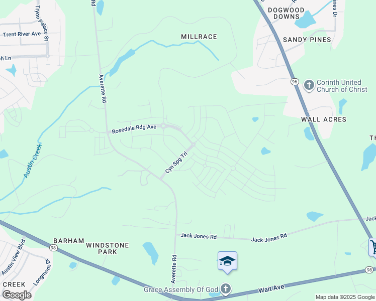 map of restaurants, bars, coffee shops, grocery stores, and more near 360 Canyon Spring Trail in Wake Forest