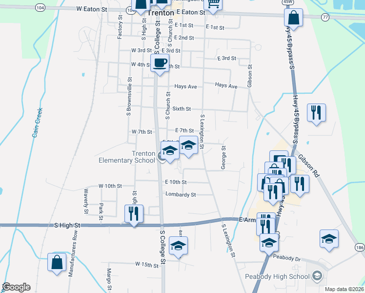 map of restaurants, bars, coffee shops, grocery stores, and more near 215 East 8th Street in Trenton