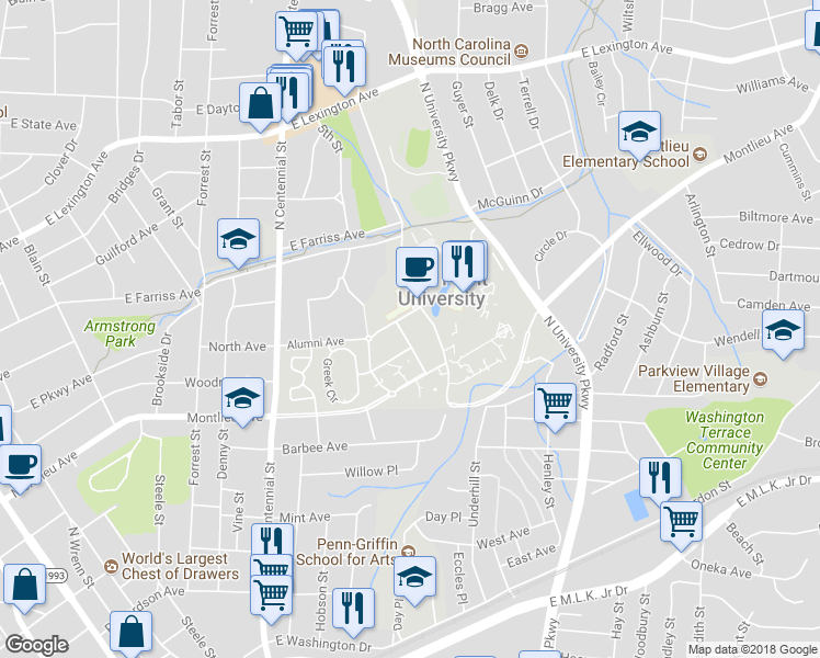 map of restaurants, bars, coffee shops, grocery stores, and more near 833 Montlieu Avenue in High Point