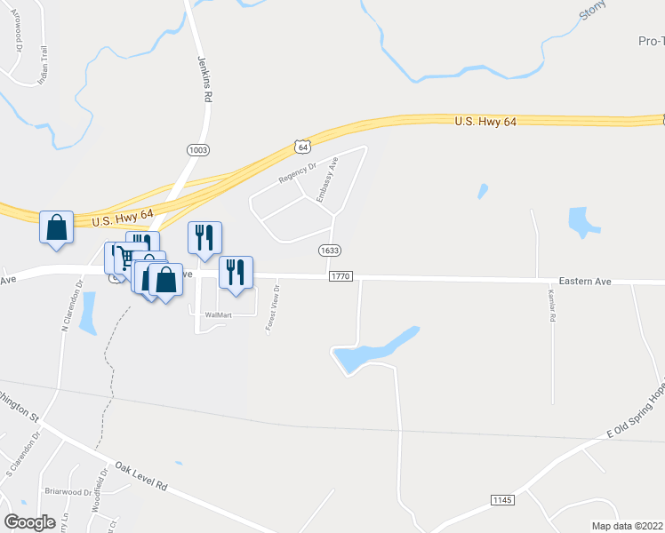 map of restaurants, bars, coffee shops, grocery stores, and more near 2240 Eastern Avenue in Rocky Mount