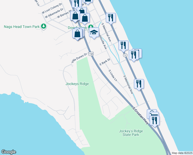 map of restaurants, bars, coffee shops, grocery stores, and more near 3316 West Dixie Arrow Circle in Kill Devil Hills