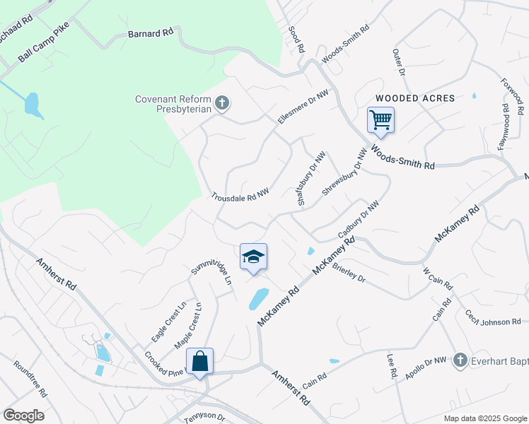 map of restaurants, bars, coffee shops, grocery stores, and more near 5622 Burbury Lane Northwest in Knoxville
