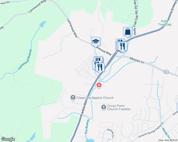 map of restaurants, bars, coffee shops, grocery stores, and more near 1300 Moher Boulevard in Franklin