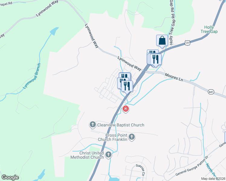 map of restaurants, bars, coffee shops, grocery stores, and more near 1300 Moher Boulevard in Franklin