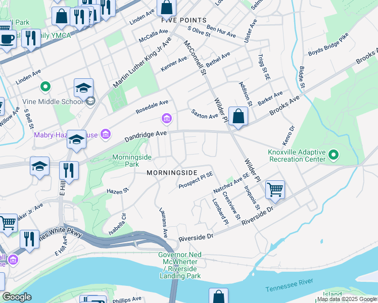 map of restaurants, bars, coffee shops, grocery stores, and more near 926 Groner Drive in Knoxville
