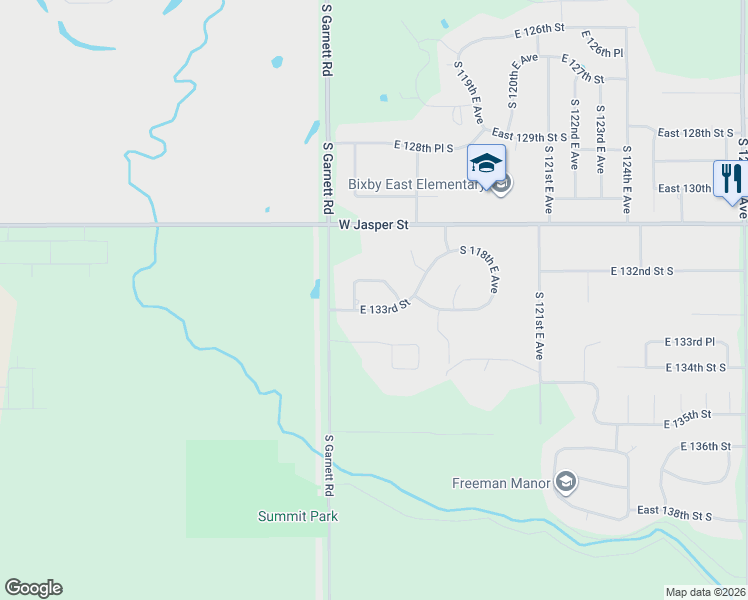 map of restaurants, bars, coffee shops, grocery stores, and more near 11408 East 132nd Place in Broken Arrow