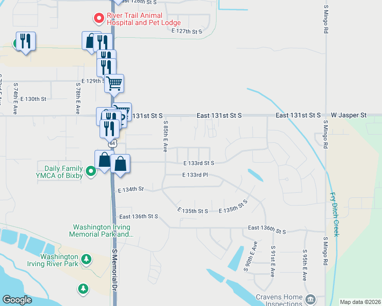 map of restaurants, bars, coffee shops, grocery stores, and more near 13205 South 86th East Avenue in Bixby