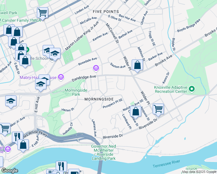 map of restaurants, bars, coffee shops, grocery stores, and more near 926 Groner Drive in Knoxville