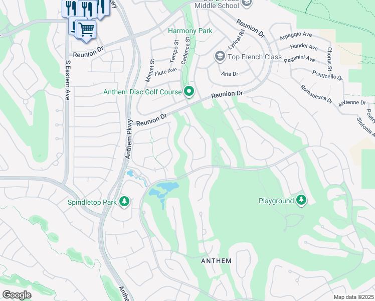 map of restaurants, bars, coffee shops, grocery stores, and more near 29 Plum Hollow Drive in Henderson