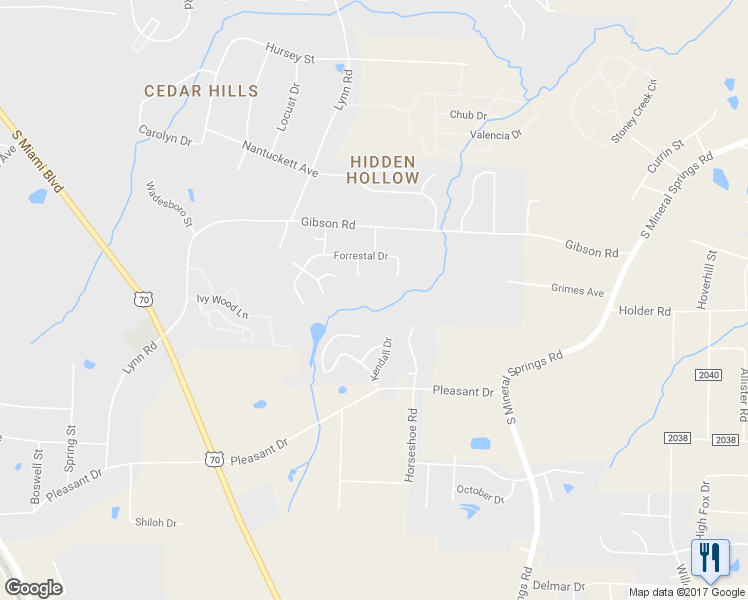 map of restaurants, bars, coffee shops, grocery stores, and more near 3302 Forrestal Drive in Durham
