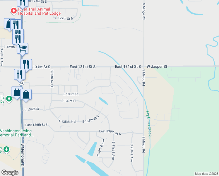 map of restaurants, bars, coffee shops, grocery stores, and more near 13316 South 93rd East Avenue in Bixby