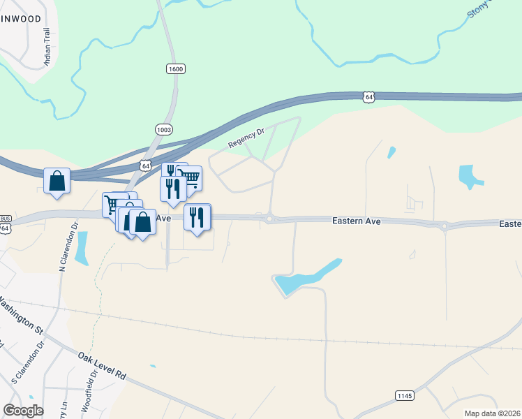 map of restaurants, bars, coffee shops, grocery stores, and more near 2122 Eastern Avenue in Rocky Mount