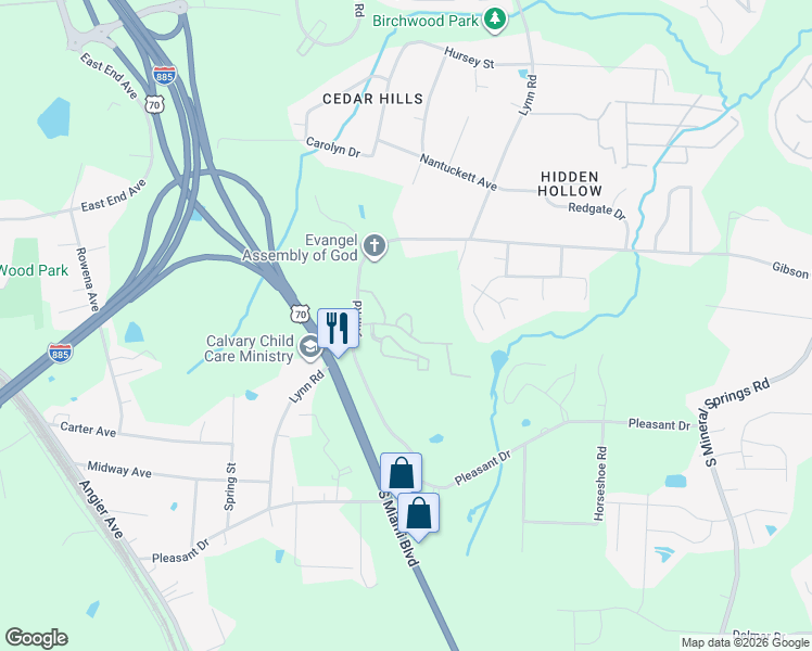 map of restaurants, bars, coffee shops, grocery stores, and more near 3153 Ivey Wood Lane in Durham