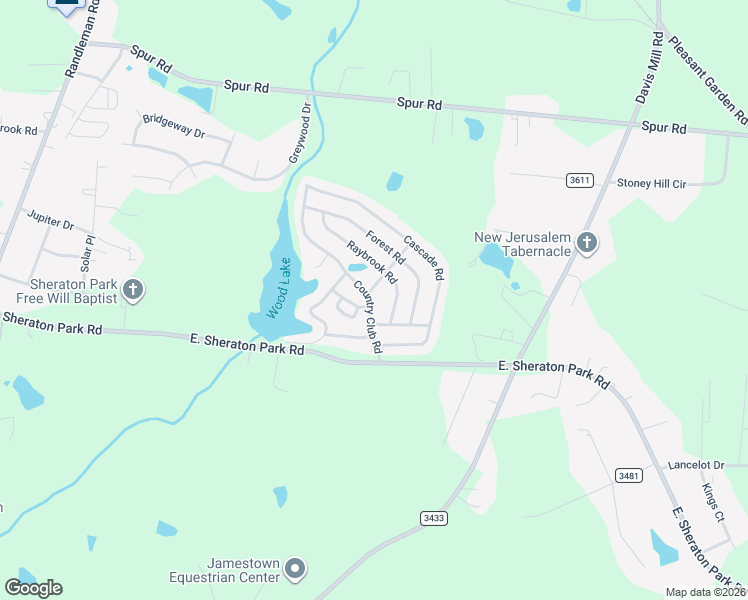 map of restaurants, bars, coffee shops, grocery stores, and more near 261 East Sheraton Park Road in Greensboro