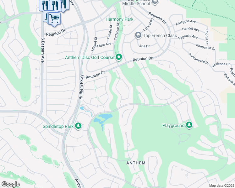 map of restaurants, bars, coffee shops, grocery stores, and more near 29 Plum Hollow Drive in Henderson