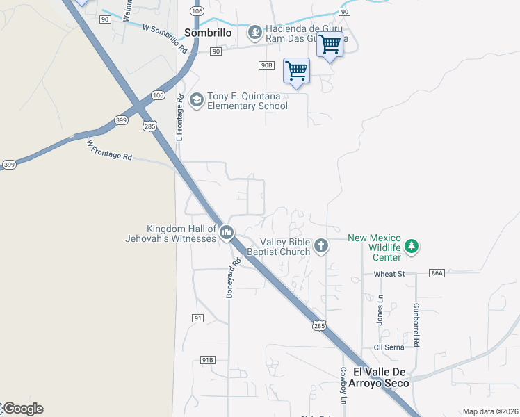 map of restaurants, bars, coffee shops, grocery stores, and more near 13 Sueno De Vigil Road in Española