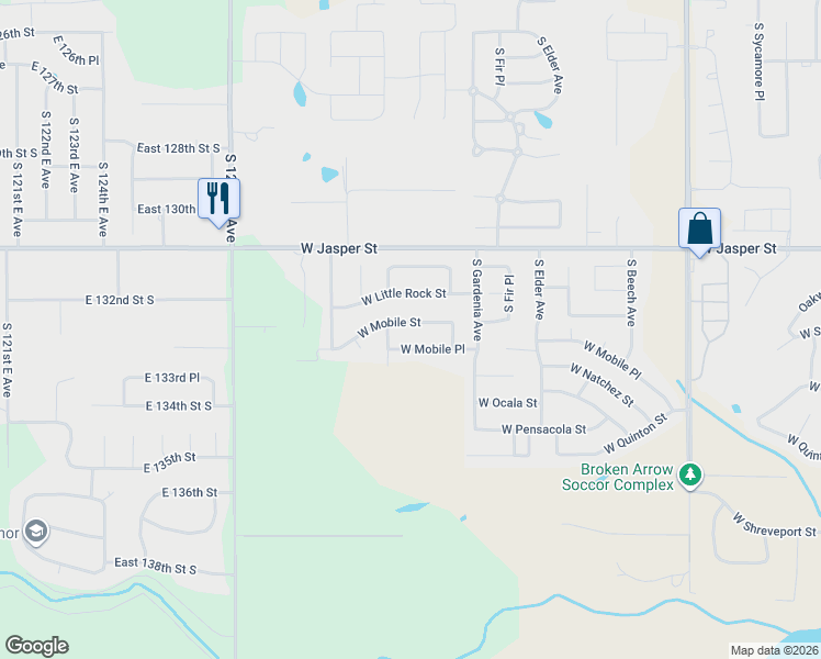 map of restaurants, bars, coffee shops, grocery stores, and more near 3023 West Mobile Street in Broken Arrow