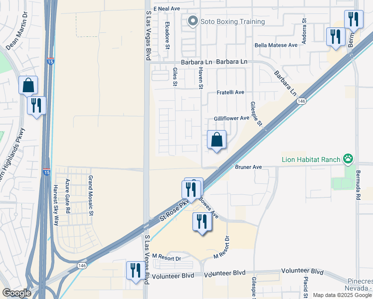 map of restaurants, bars, coffee shops, grocery stores, and more near 68 Lockheed Avenue in Las Vegas