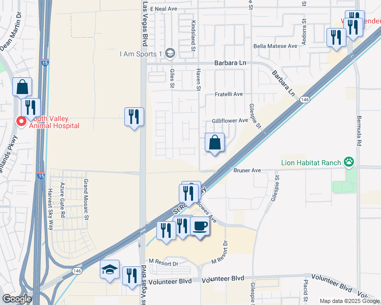 map of restaurants, bars, coffee shops, grocery stores, and more near 84 Lockheed Avenue in Las Vegas