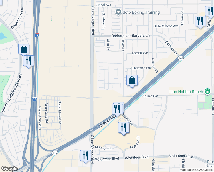 map of restaurants, bars, coffee shops, grocery stores, and more near 12017 Lewiston Street in Las Vegas