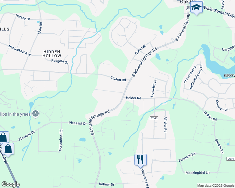 map of restaurants, bars, coffee shops, grocery stores, and more near 5624 Grimes Avenue in Durham