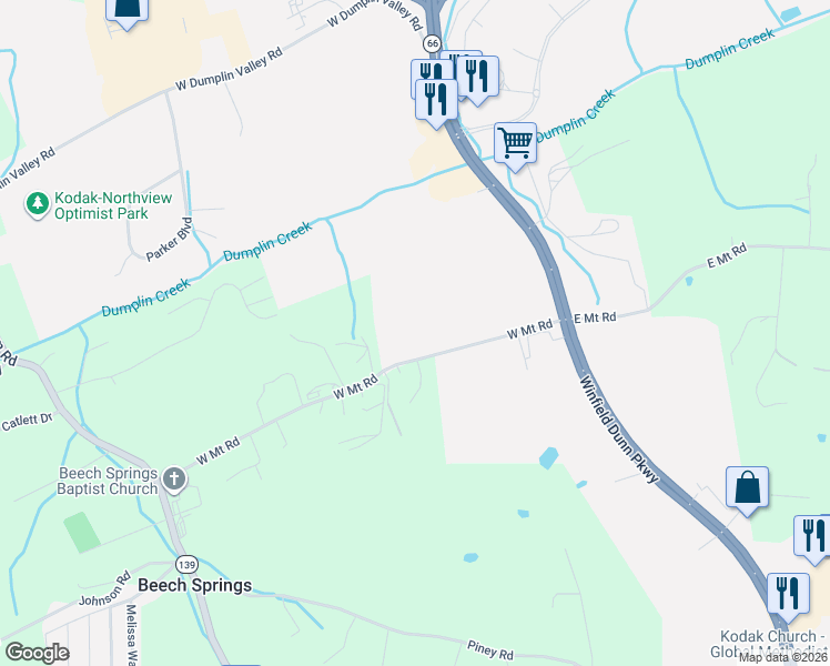 map of restaurants, bars, coffee shops, grocery stores, and more near 3274 Barney Way in Kodak