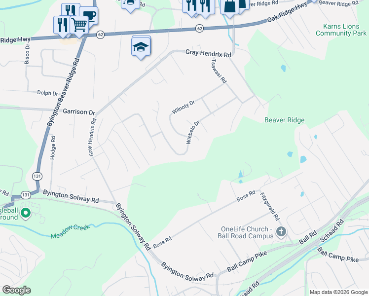 map of restaurants, bars, coffee shops, grocery stores, and more near 8105 Wiebelo Drive in Knoxville