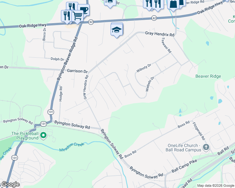 map of restaurants, bars, coffee shops, grocery stores, and more near 2513 Sherwin Road in Knoxville