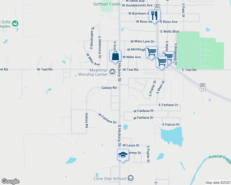 map of restaurants, bars, coffee shops, grocery stores, and more near 2410 South Independence Street in Sapulpa