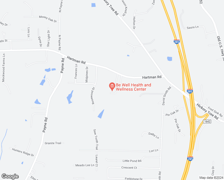 map of restaurants, bars, coffee shops, grocery stores, and more near 593 Hartman Road in Winston-Salem