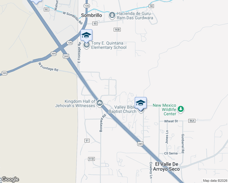map of restaurants, bars, coffee shops, grocery stores, and more near 13 Sueno De Vigil Road in Española