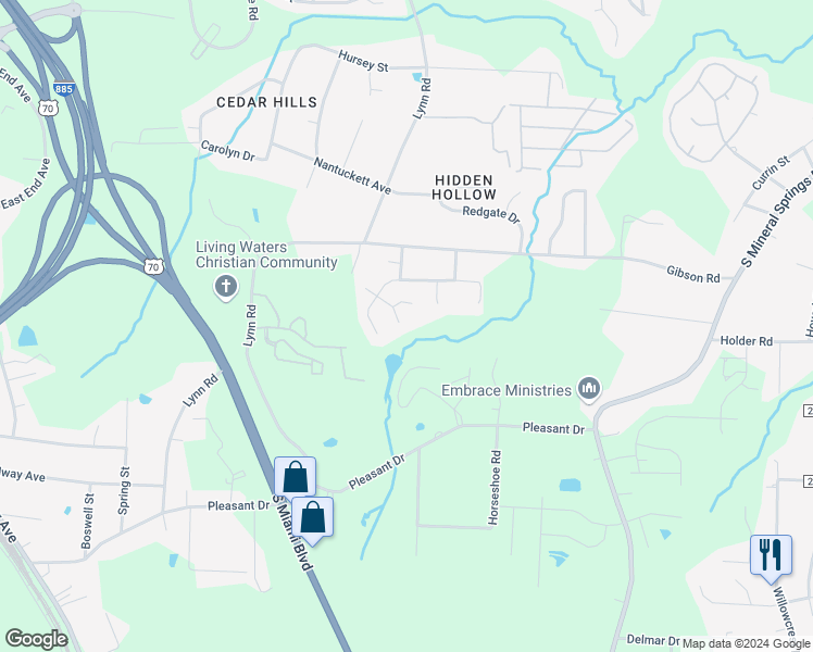 map of restaurants, bars, coffee shops, grocery stores, and more near 3311 Oriskony Way in Durham