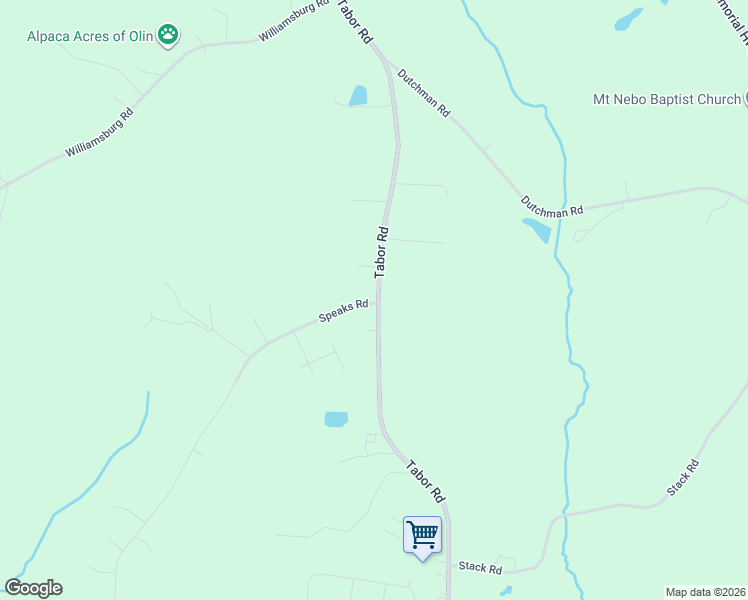 map of restaurants, bars, coffee shops, grocery stores, and more near 1077 Tabor Road in Olin