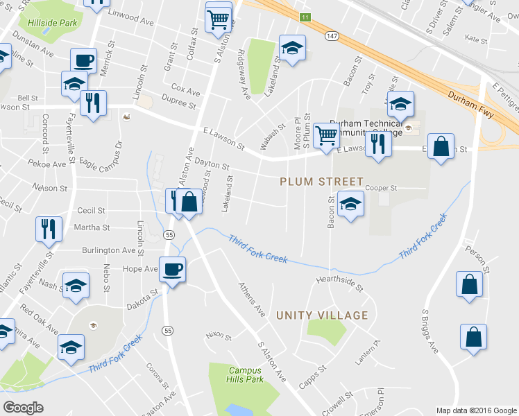 map of restaurants, bars, coffee shops, grocery stores, and more near 1204 Truman Street in Durham