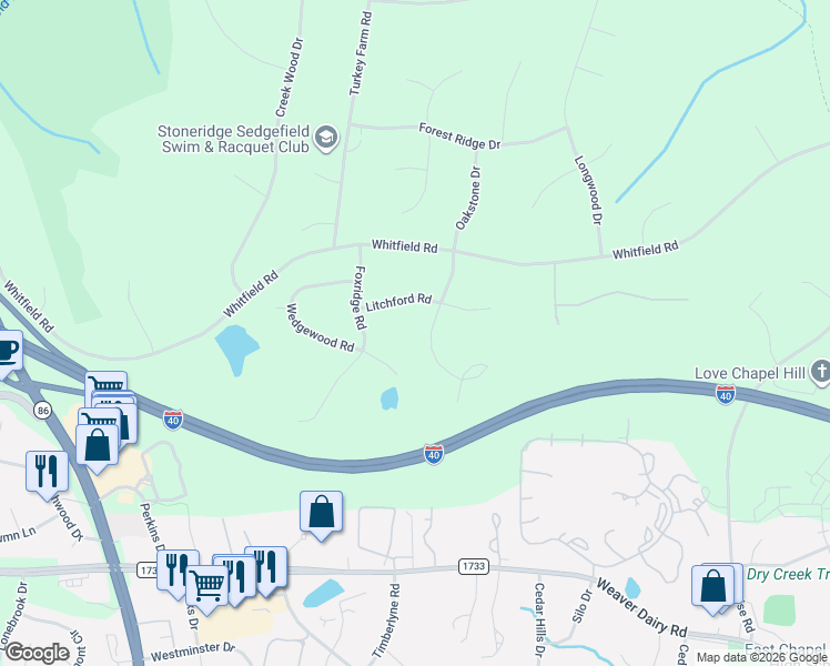map of restaurants, bars, coffee shops, grocery stores, and more near in Chapel Hill
