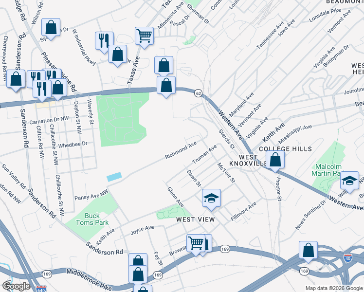 map of restaurants, bars, coffee shops, grocery stores, and more near 407 Richmond Avenue in Knoxville