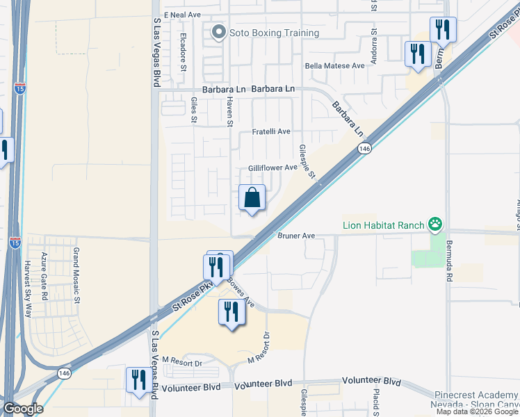 map of restaurants, bars, coffee shops, grocery stores, and more near 122 Solidago Avenue in Las Vegas