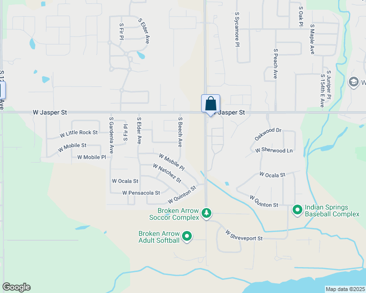 map of restaurants, bars, coffee shops, grocery stores, and more near 8201 South Beech Avenue in Broken Arrow