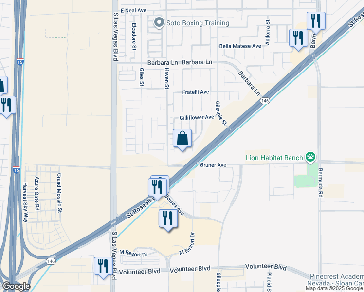 map of restaurants, bars, coffee shops, grocery stores, and more near 126 Solidago Avenue in Las Vegas