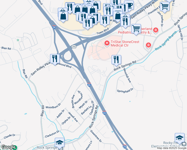map of restaurants, bars, coffee shops, grocery stores, and more near 600 Great Circle in Smyrna