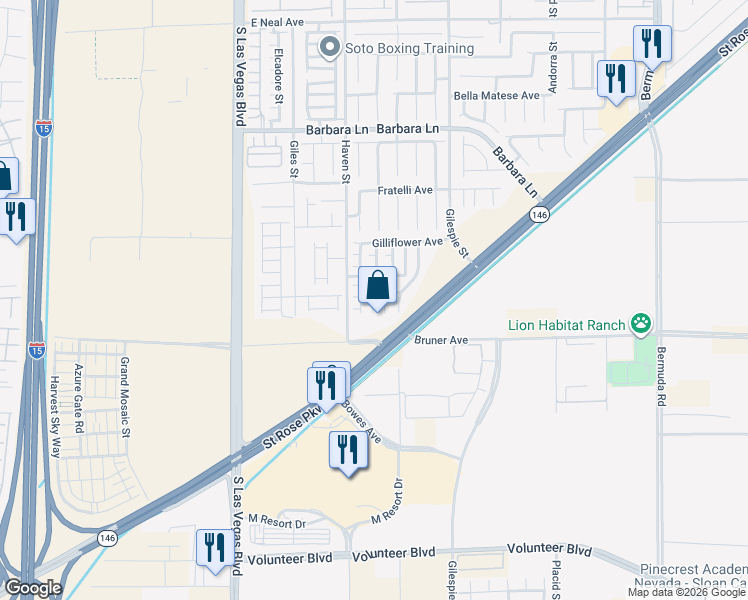 map of restaurants, bars, coffee shops, grocery stores, and more near 122 Solidago Avenue in Las Vegas