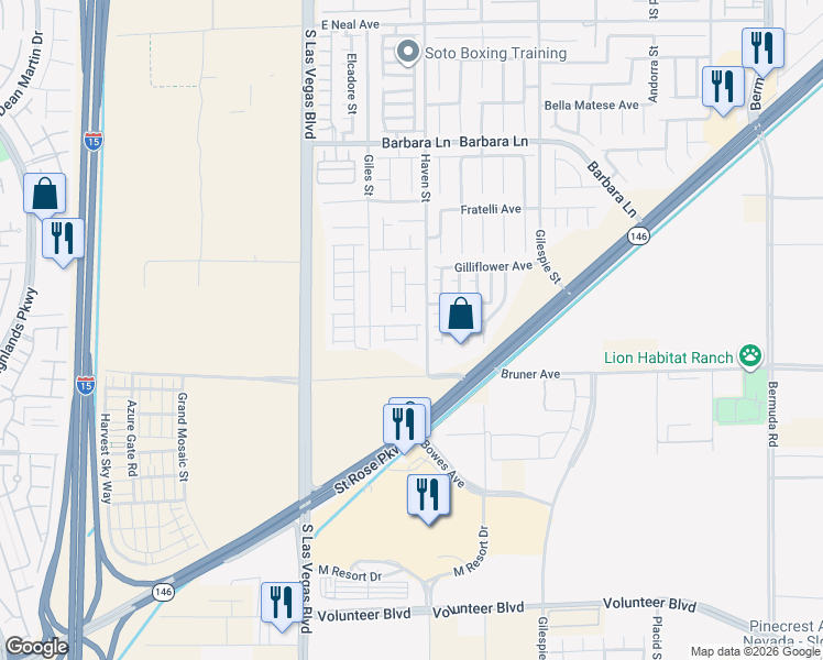 map of restaurants, bars, coffee shops, grocery stores, and more near 89 Peachtree Hill Avenue in Las Vegas