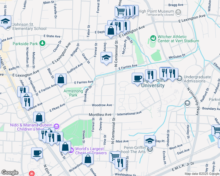 map of restaurants, bars, coffee shops, grocery stores, and more near 706 Sherwood Place in High Point