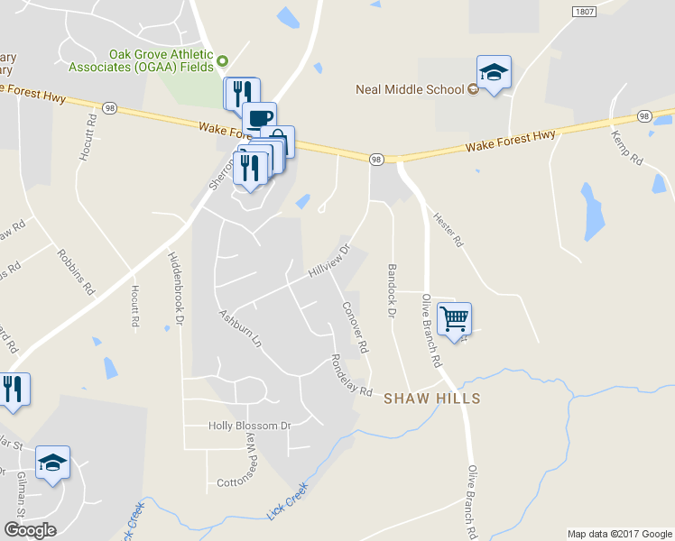 map of restaurants, bars, coffee shops, grocery stores, and more near 603 Conover Road in Durham