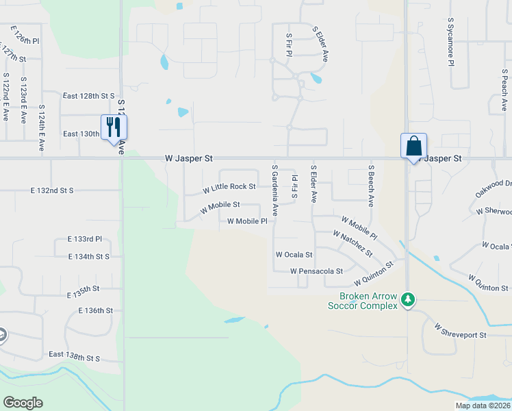 map of restaurants, bars, coffee shops, grocery stores, and more near 2901 West Mobile Street in Broken Arrow