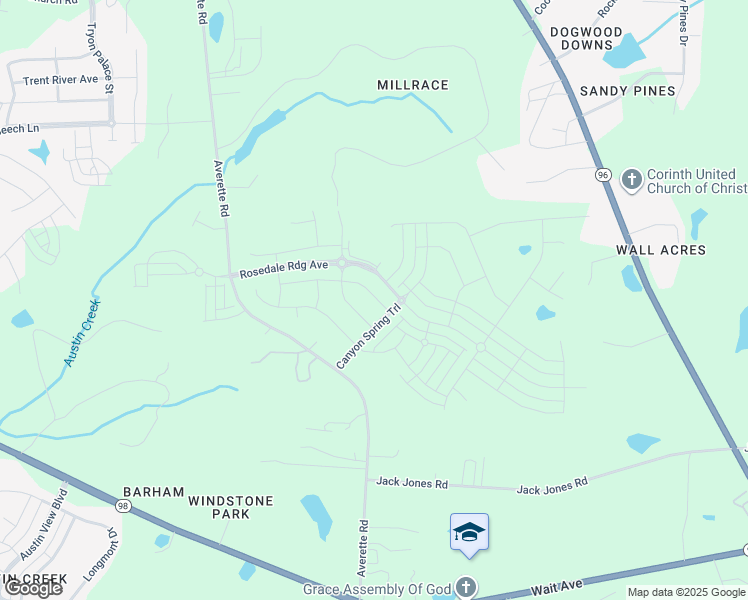 map of restaurants, bars, coffee shops, grocery stores, and more near 1720 Averette Road in Wake Forest