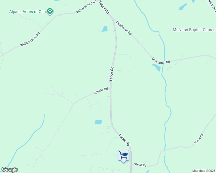 map of restaurants, bars, coffee shops, grocery stores, and more near 1077 Tabor Road in Olin