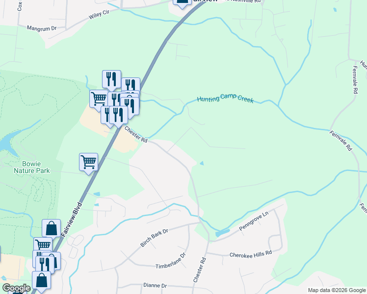 map of restaurants, bars, coffee shops, grocery stores, and more near 7211 Chester Road in Fairview