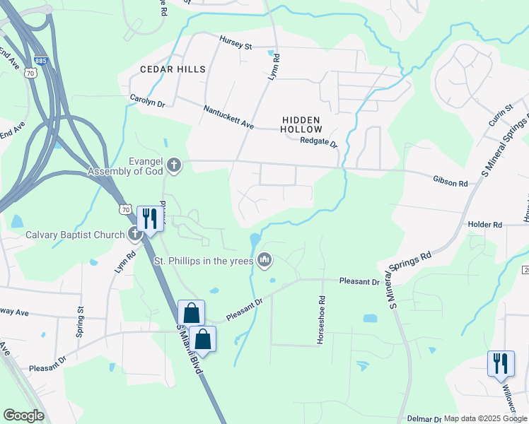 map of restaurants, bars, coffee shops, grocery stores, and more near 3309 Oriskony Way in Durham